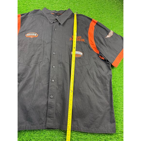 Harley Davidson Button Up Shirt Mens 4XL Black Orange Short Sleeve Genuine Logo - Picture 7 of 8
